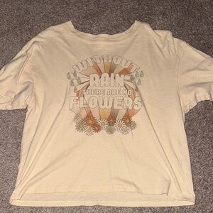 American Eagle Outfitters Cream Graphic Tee with Floral Accents